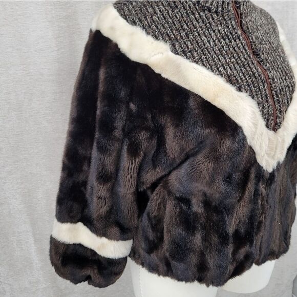 Vintage Faux Fur / Knit Jacket 70s Coat Eclectic Mobwife Streetwear - Picture 2 of 15